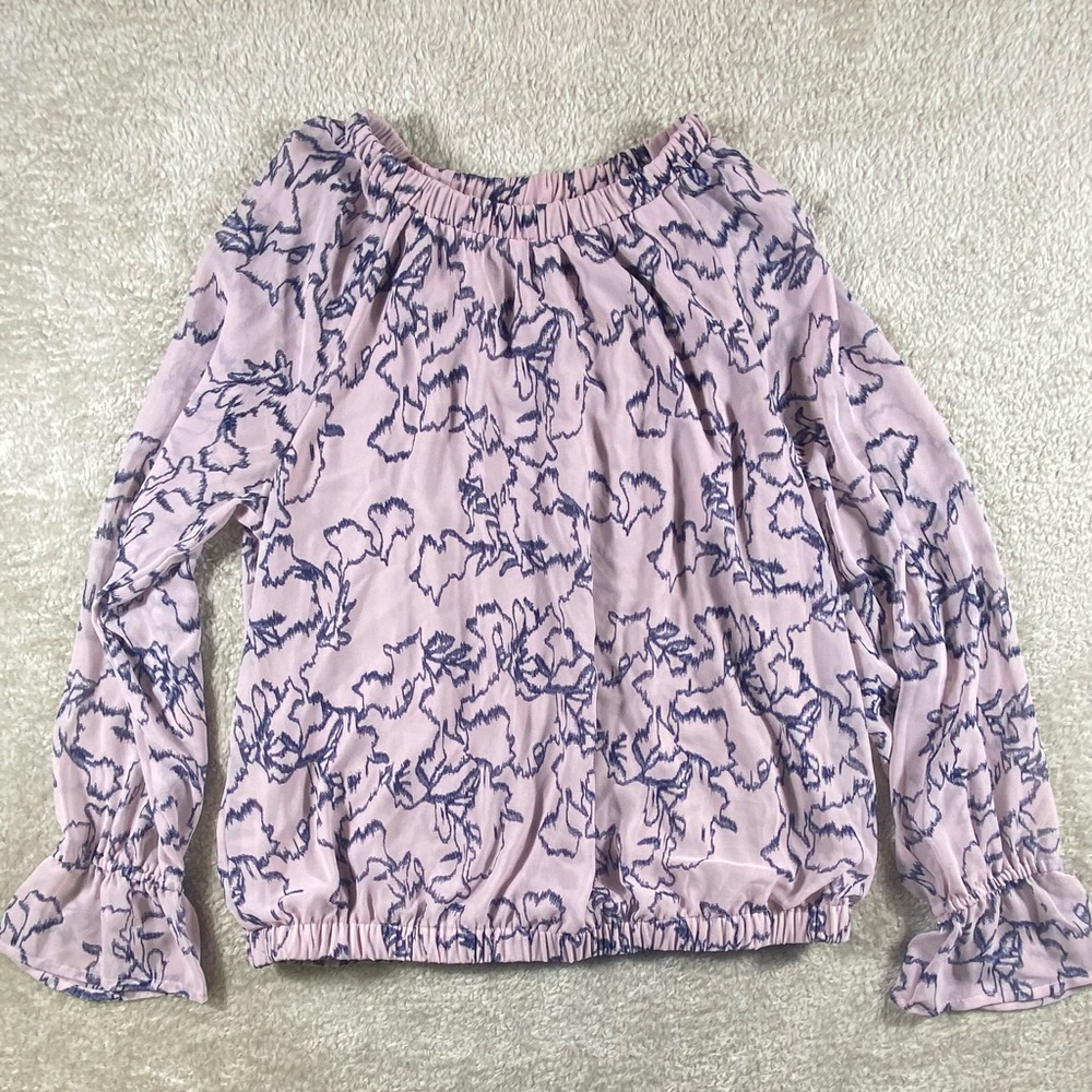 Nine West Womens Pink Design Medium Long sleeve blouse Used #97